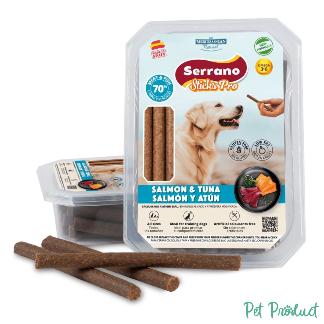 Serrano Sticks Pro Salmon & Tuna – Friandises chien saumon thon 70 % viande sans gluten